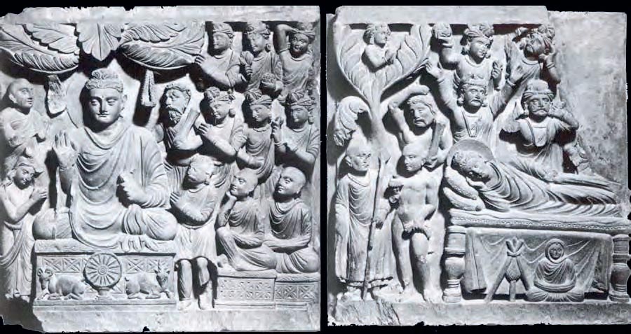 Ανάγλυφο της Γκαντάρα (τέλη 2ον αι. μ.Χ.-αρχές 3ου αι. μ.Χ.). Εικονίζεται η σκηνή του θανάτου του Βούδα. (Ουάσιγκτον, Πινακοθήκη Freer, Smithsonian Institution)  
